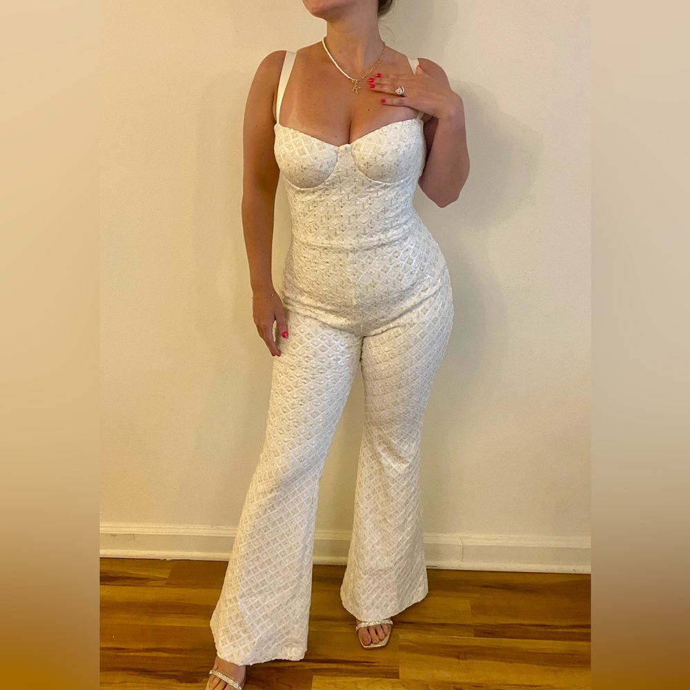 NADINE MERABI BRIDAL Hailey White Jumpsuit - S/M *BRAND NEW*